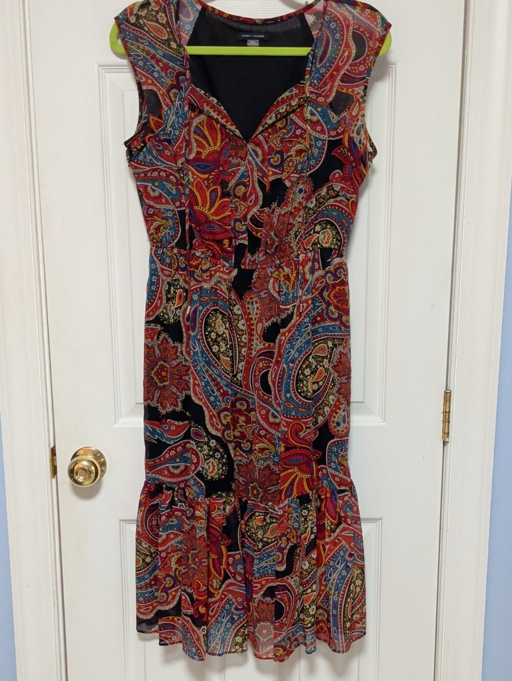 Tommy Hilfiger Sleeveless Paisley Midi Dress in Black, Red, Blue